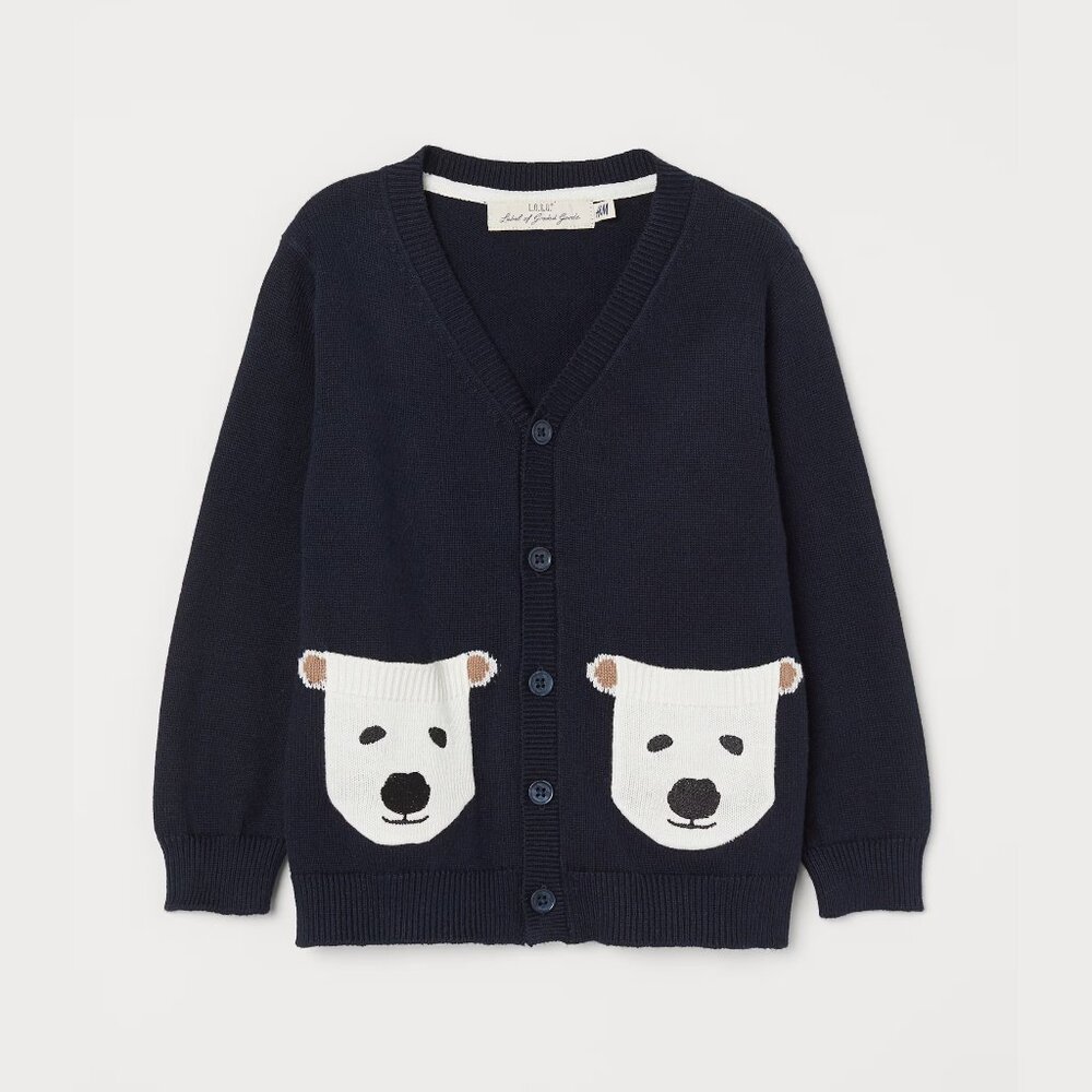 LOGG Navy Youth Cardigan with Polar Bear Pockets